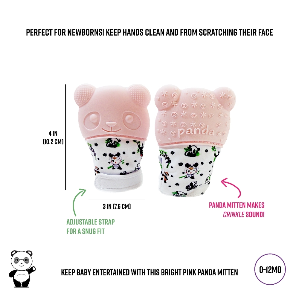 Pink panda PAIR of teething mittens set for baby